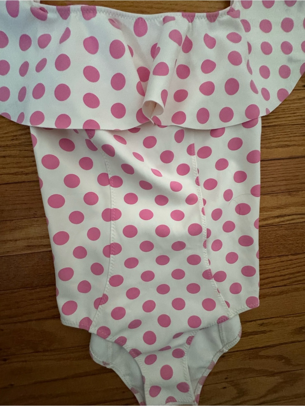 Lisa Marie Fernandez Mira Off-Shoulder Pink Polka Dot Flounce Ruffle Medium - Picture 4 of 6